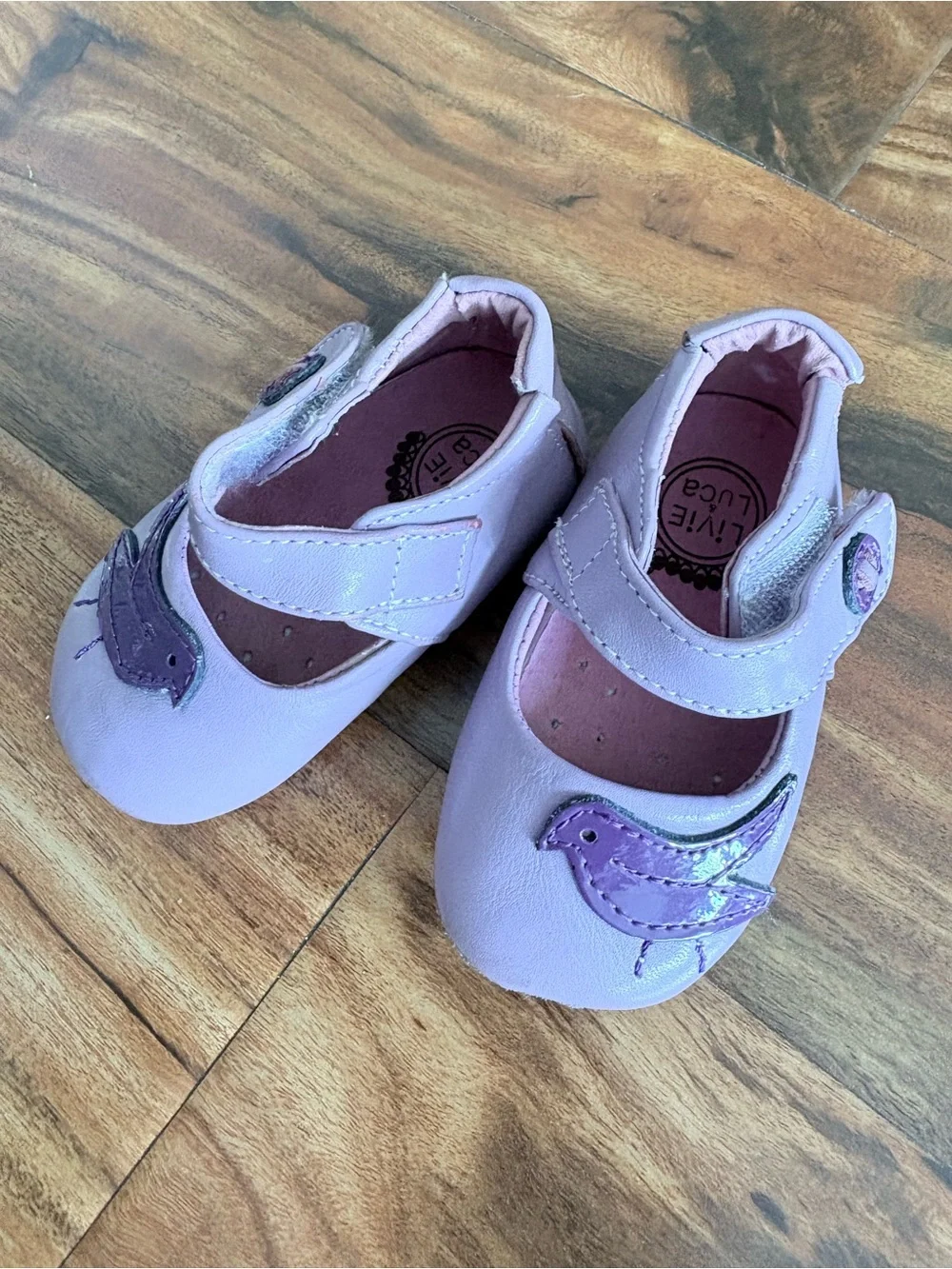 Live & Luca Baby Girl Lilac Leather Pio Bird Peacock Crib Shoes 0 6 12 Months